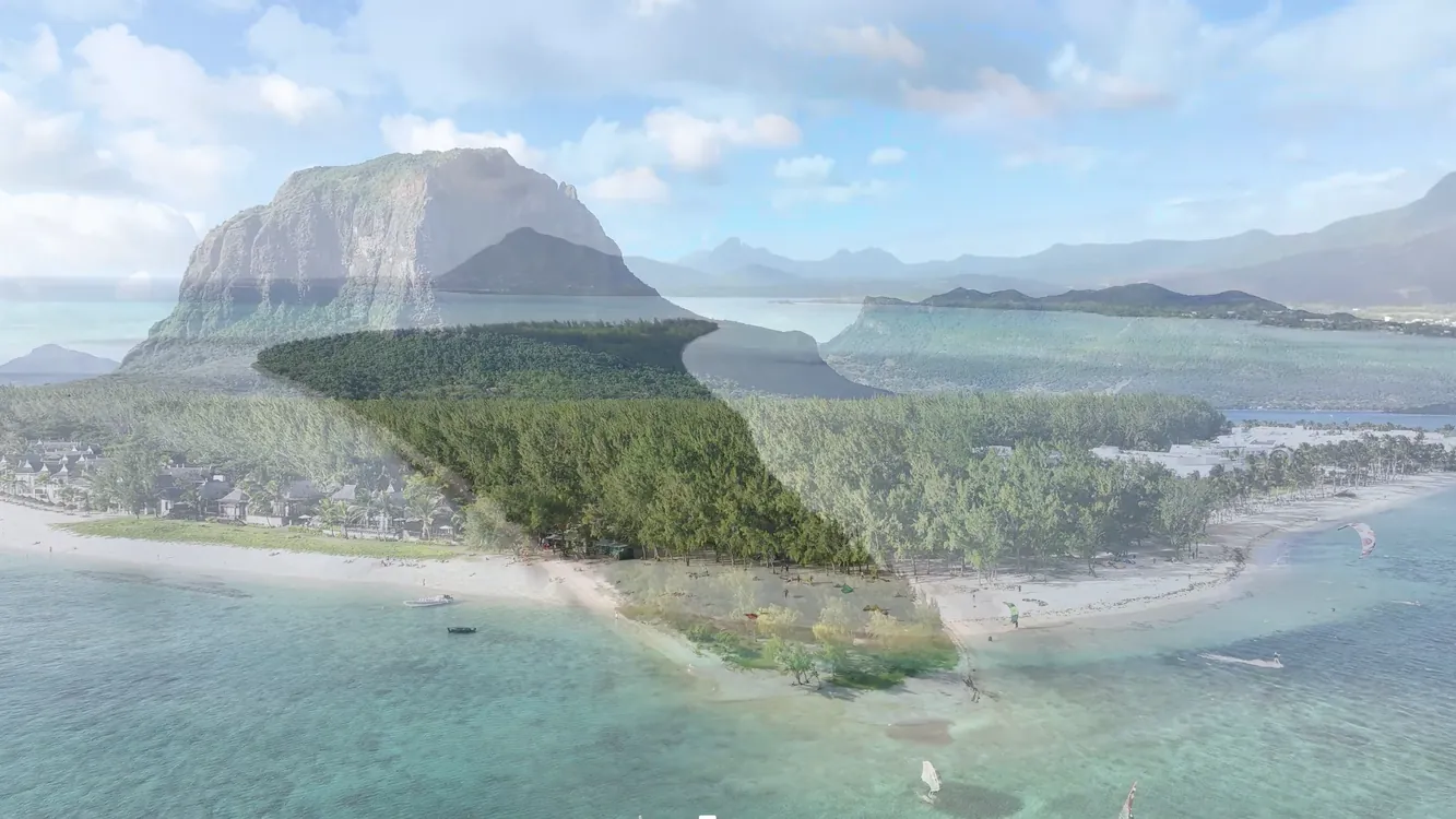 Le Morne Brabant from the air, the peninsula and the lagoon around it