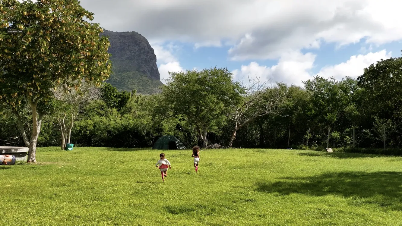 The field at The Green Village, Le Morne Brabant behind it